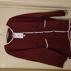 NWT MEROKEETY Women's Oversized Burgundy Cardigan